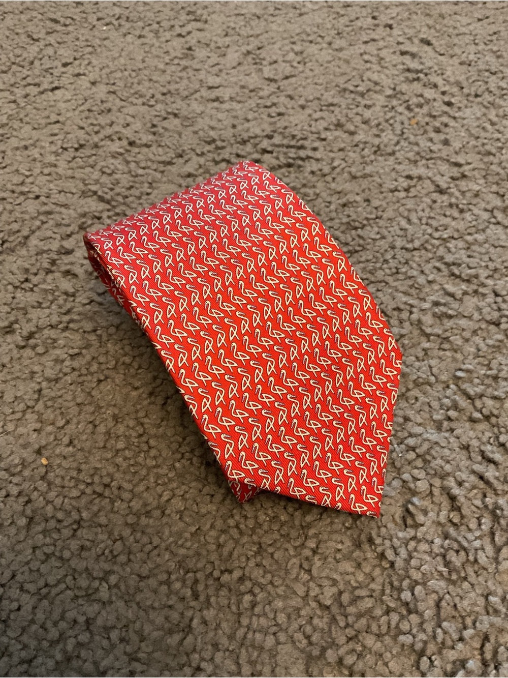 Salvatore Ferragamo Vintage Flamingo Bird Silk Red Neck Tie Party Office Work